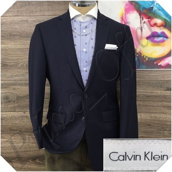 CALVIN KLEIN Mens Blazer Sport‎ Coat Casual Jacket Size 40R Blue Wool Suit
